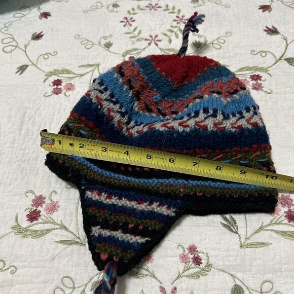 Lost Horizons Wool Floral Fair Isle Beanie Winter Hat Ear Flaps Women's One Size - Picture 5 of 9